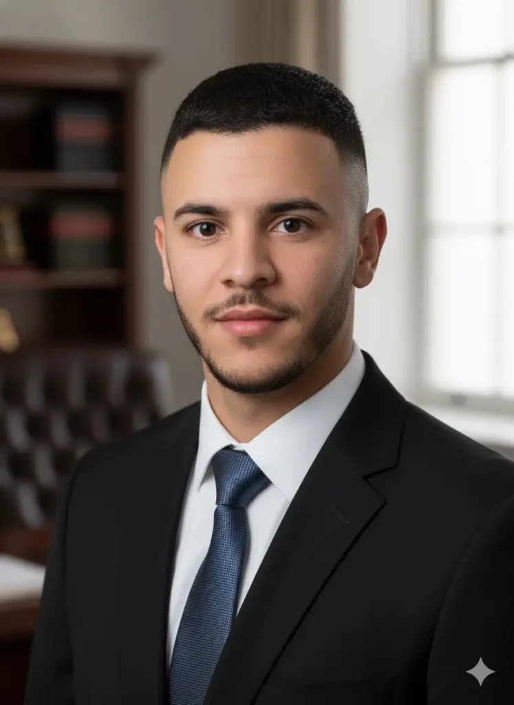 Portrait professionnel de Hicham Ezzakry, PDG et fondateur d'Ameublement Hicham, homme d'affaires élégant en costume et cravate.